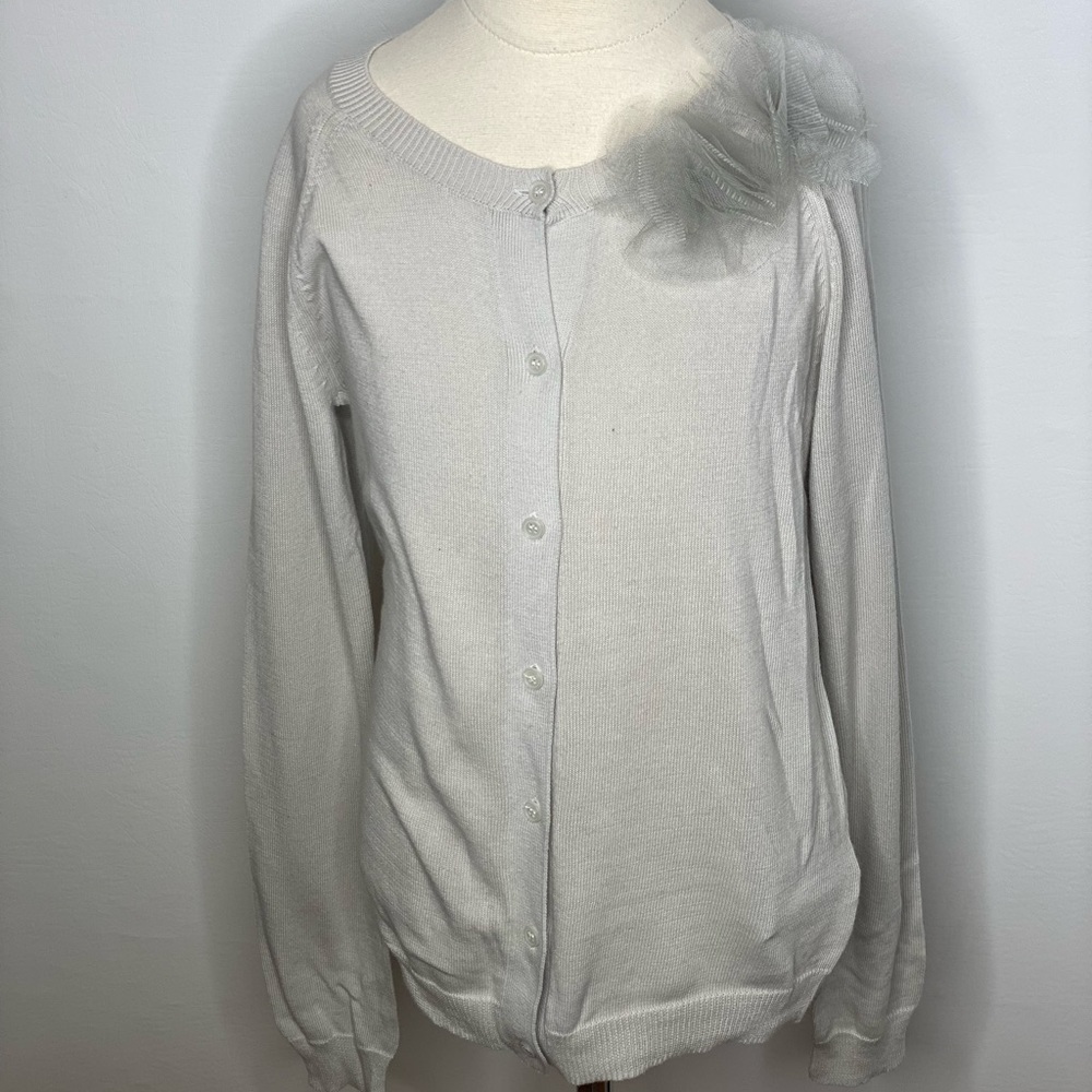 Crewcuts girls gray lightweight holiday cardigan tulle flower Sz 12